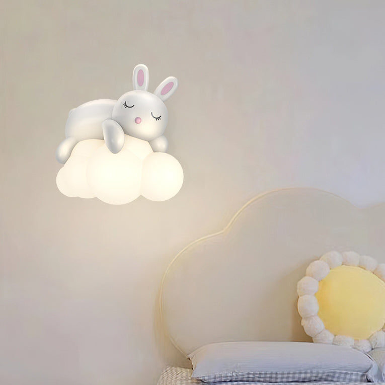 Contemporary Nordic Kids Resin PE Bear Rabbit LED Wall Sconce Lamp For Bedroom Cuvalon