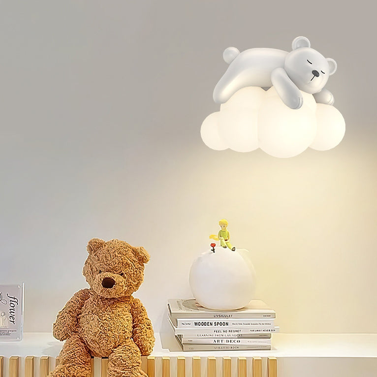 Contemporary Nordic Kids Resin PE Bear Rabbit LED Wall Sconce Lamp For Bedroom Cuvalon