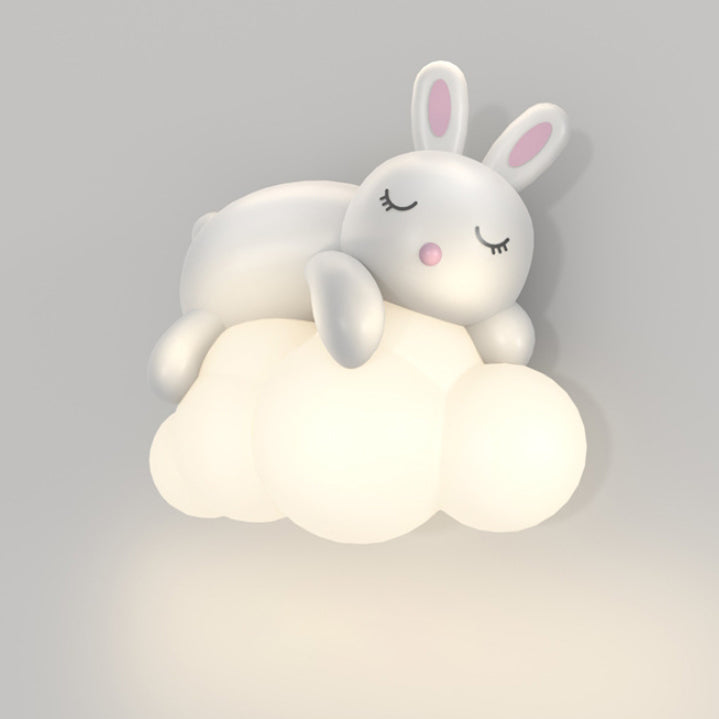 Contemporary Nordic Kids Resin PE Bear Rabbit LED Wall Sconce Lamp For Bedroom Cuvalon