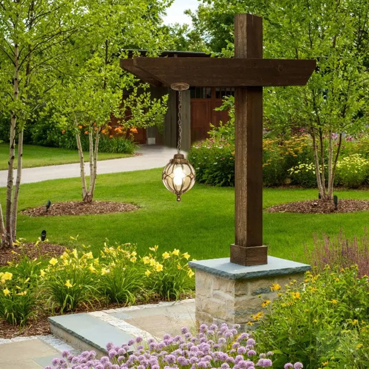 Traditional European Waterproof Aluminum Iron Glass Ball 1-Light Pendant Light For Outdoor Patio Cuvalon