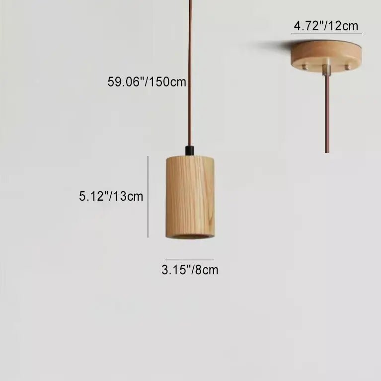 Simple Wooden Cylindrical 1-Light Small Pendant Light Cuvalon