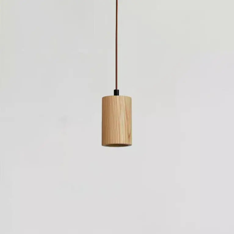 Simple Wooden Cylindrical 1-Light Small Pendant Light Cuvalon