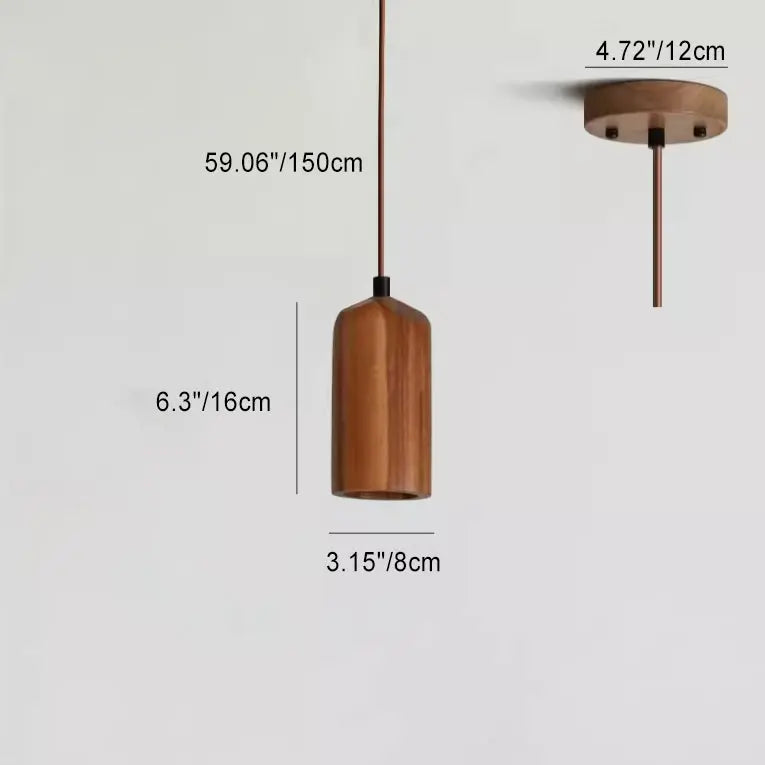 Simple Wooden Cylindrical 1-Light Small Pendant Light Cuvalon