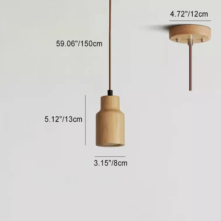 Simple Wooden Cylindrical 1-Light Small Pendant Light Cuvalon