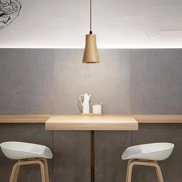 Simple Wooden Cylindrical 1-Light Small Pendant Light Cuvalon