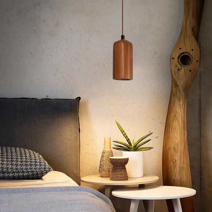 Simple Wooden Cylindrical 1-Light Small Pendant Light Cuvalon
