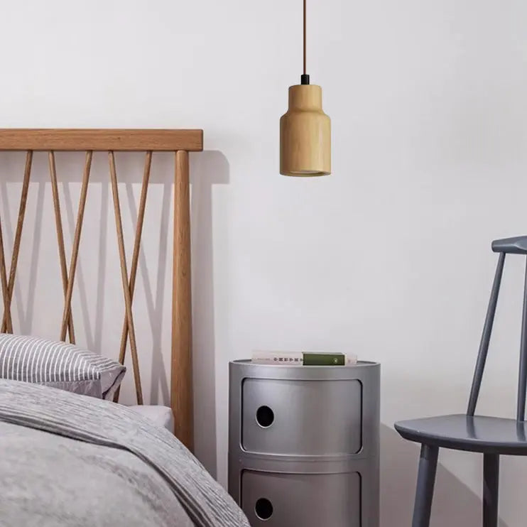 Simple Wooden Cylindrical 1-Light Small Pendant Light Cuvalon