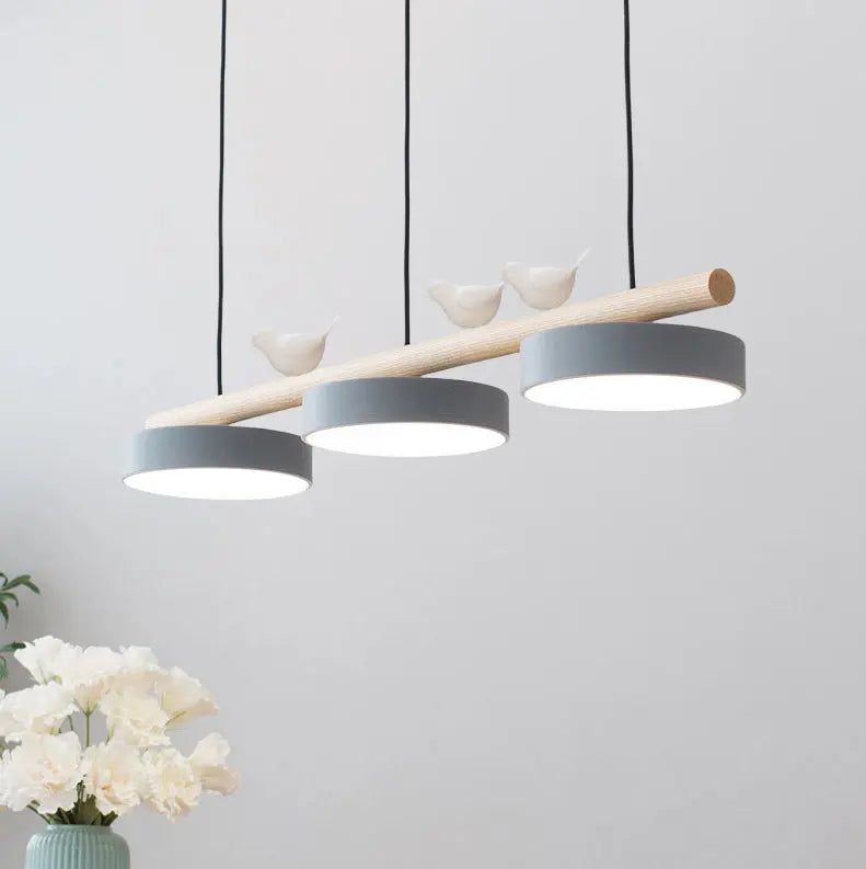 Nordic Creative Round Resin Bird Wood Linear Island Light LED Chandelier Cuvalon