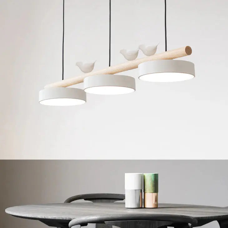 Nordic Creative Round Resin Bird Wood Linear Island Light LED Chandelier Cuvalon