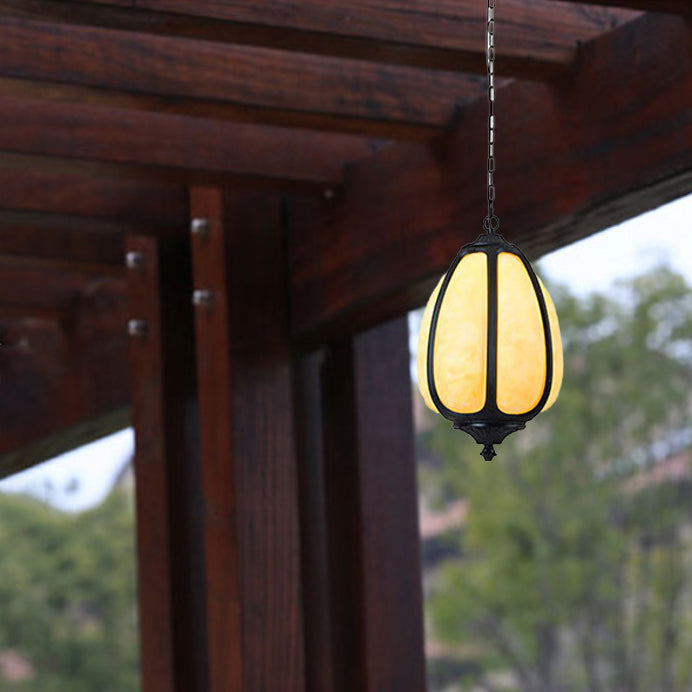 Modern Art Deco Cast Aluminum Oval Pumpkin 1-Light Pendant Light For Outdoor Patio Cuvalon