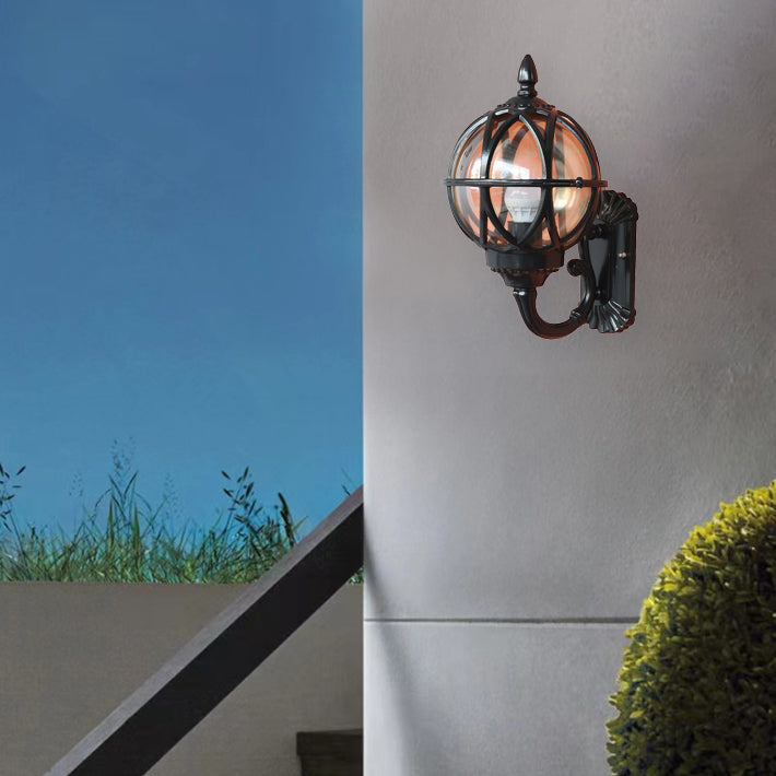 Traditional European Waterproof Ball Aluminium Glass 1-Light Wall Sconce Lamp For Outdoor Patio Cuvalon