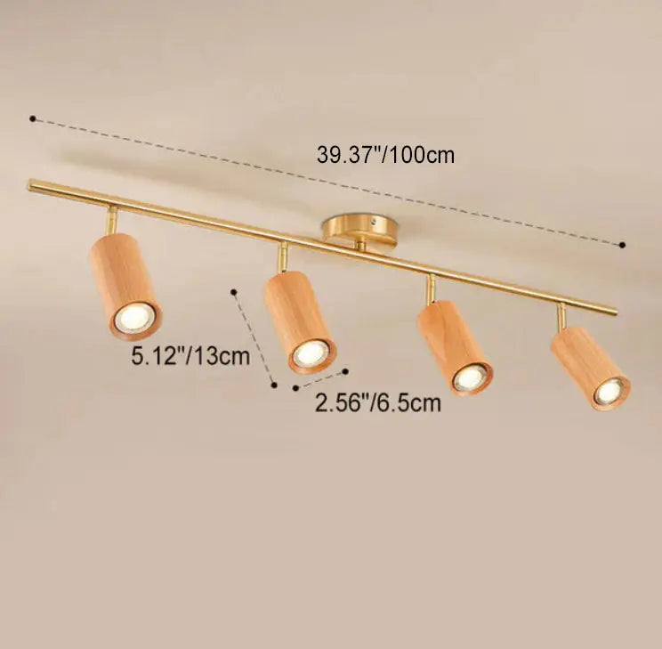 Nordic Minimalist Walnut Wood Spotlight Linear Track 1/2/3/4 Light LED Semi-Flush Mount Ceiling Light Cuvalon
