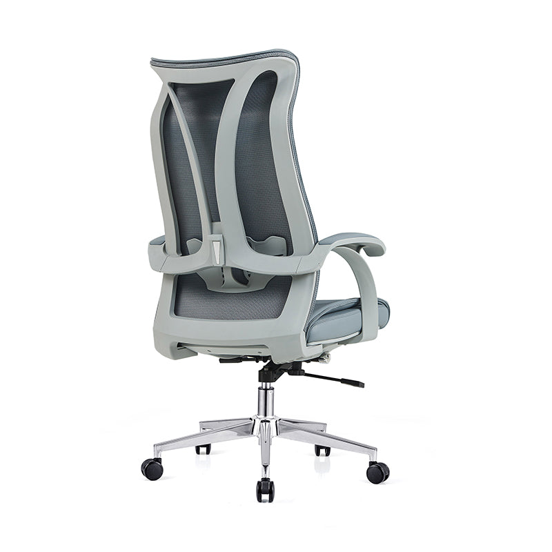 Modern Ergonomic High Back Leather Plywood & Metal Office Chair Executive Swivel Desk Chair With Headrest Lumbar Support Adjustable Rolling Computer Chair Cuvalon