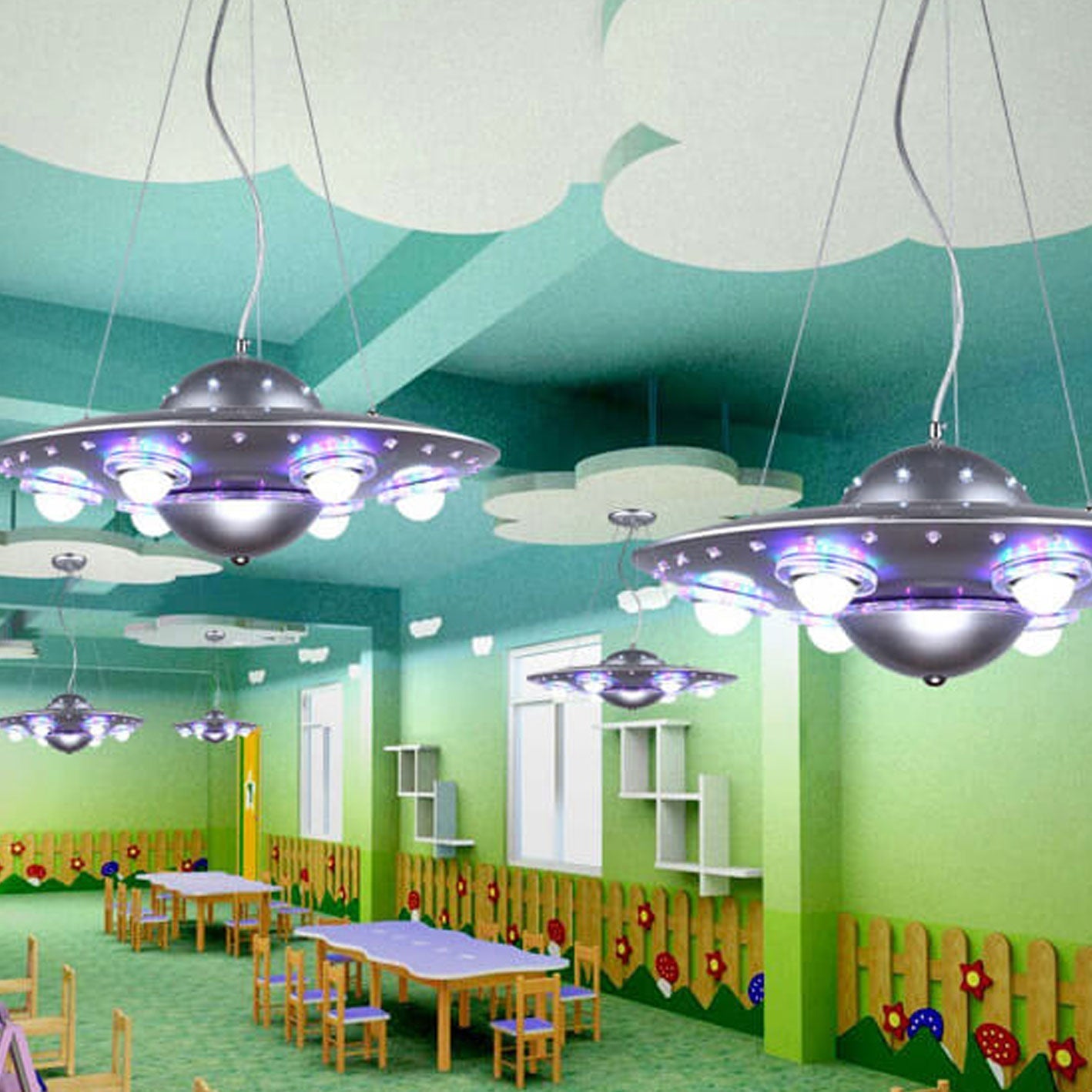Creative Cartoon UFO Flying Saucer LED Kids Chandelier Cuvalon