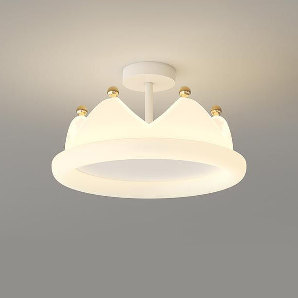 Contemporary Creative Kids Crown Iron PE LED Semi-Flush Mount Ceiling Light For Bedroom Cuvalon
