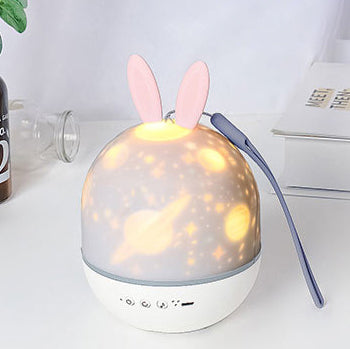 Contemporary Creative Kids Projectable Round Rabbit Deer ABS LED Table Lamp For Bedroom Cuvalon