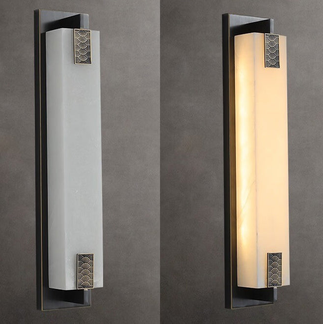 Modern Transitional Rectangular Copper Marble LED Outdoor Wall Sconce Lamp For Outdoor Patio Cuvalon