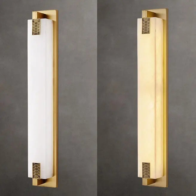 Modern Transitional Rectangular Copper Marble LED Outdoor Wall Sconce Lamp For Outdoor Patio Cuvalon