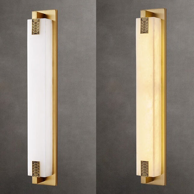 Modern Transitional Rectangular Copper Marble LED Outdoor Wall Sconce Lamp For Outdoor Patio Cuvalon