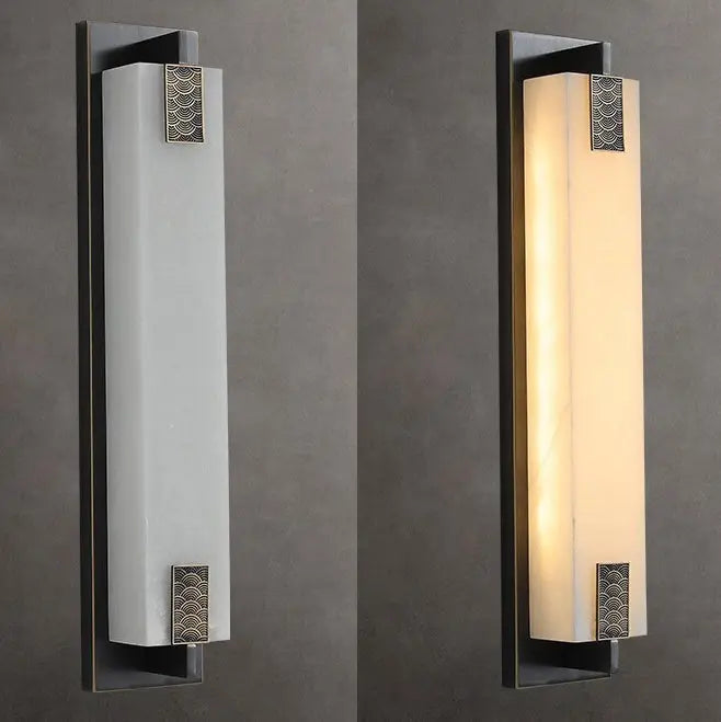 Modern Transitional Rectangular Copper Marble LED Outdoor Wall Sconce Lamp For Outdoor Patio Cuvalon