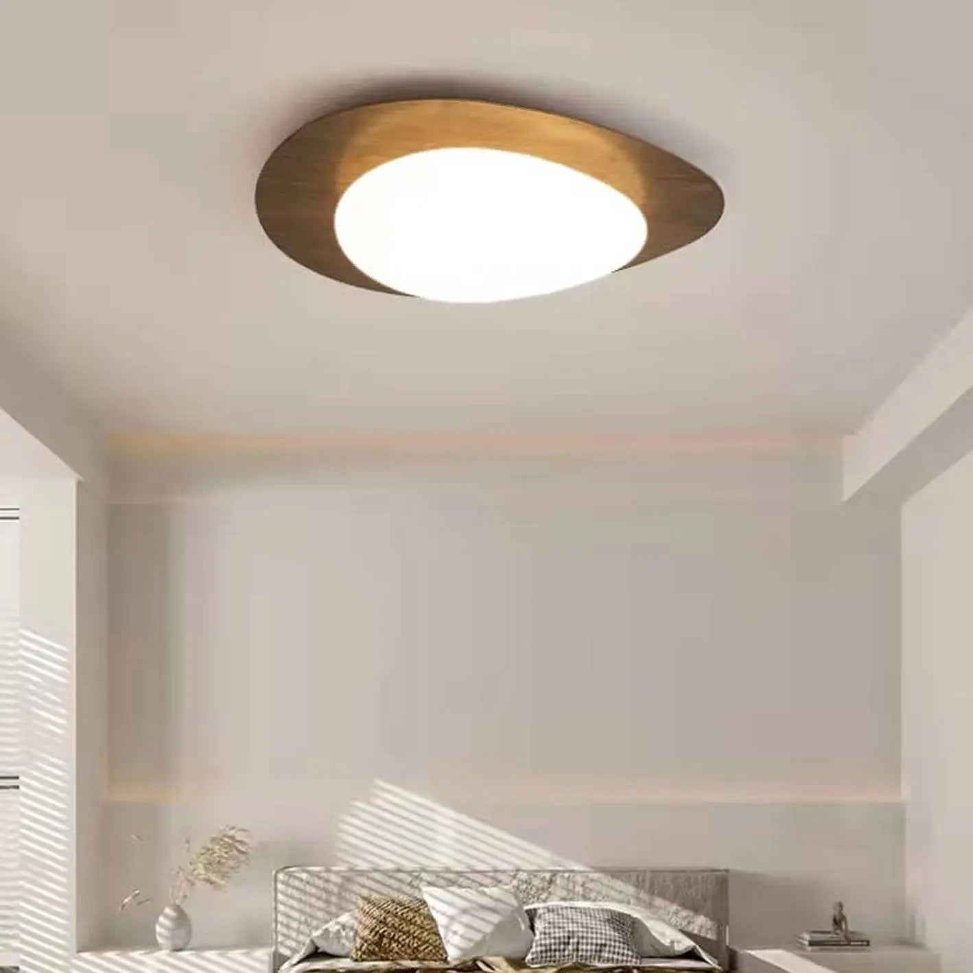 Nordic Iron Wood Grain Pebble LED Flush Mount Ceiling Light Cuvalon