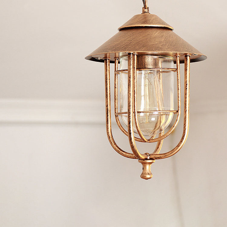 Industrial Vintage Aluminum Cage Glass 1-Light Outdoor Waterproof Pendant Light Cuvalon