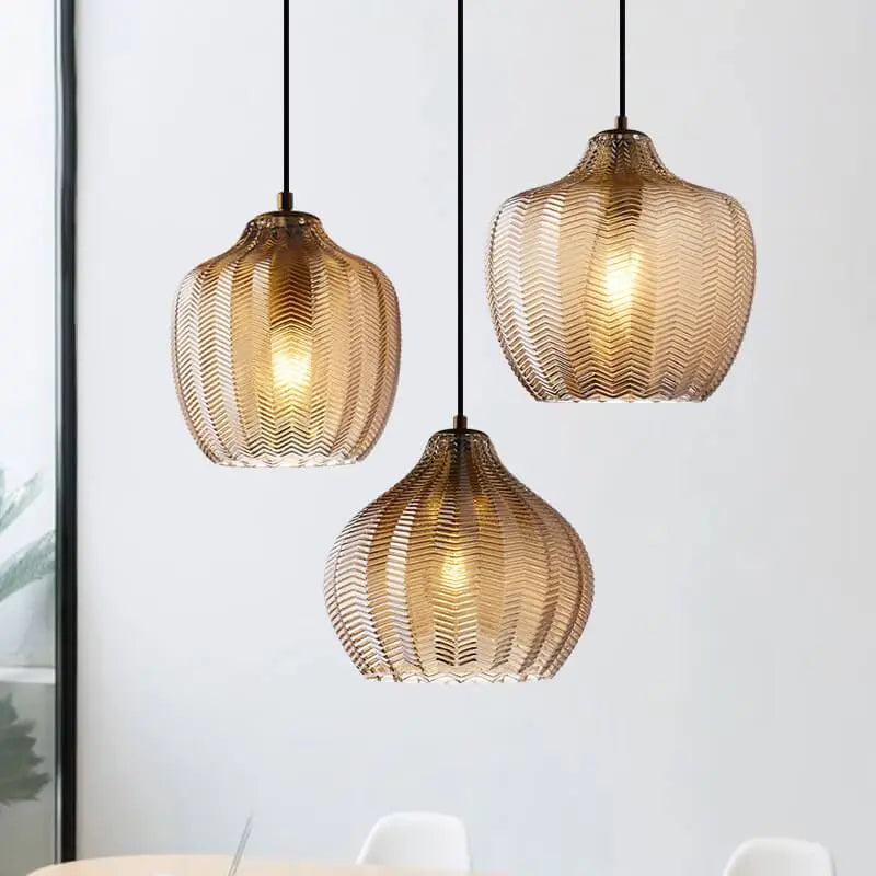 Nordic Textured Wavy Glass 1-Light Barrel Pendant Light Cuvalon