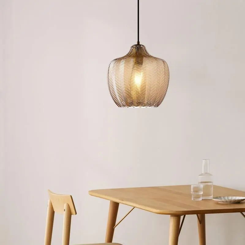 Nordic Textured Wavy Glass 1-Light Barrel Pendant Light Cuvalon