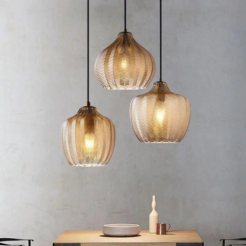 Nordic Textured Wavy Glass 1-Light Barrel Pendant Light Cuvalon