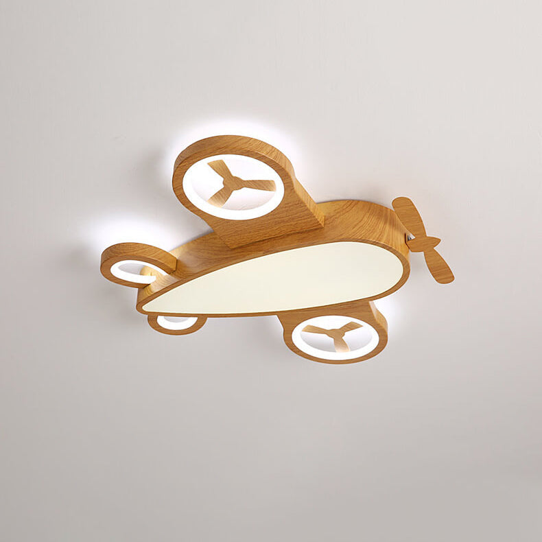 Cartoon Creative Wood Grain Aircraft LED Kids Flush Mount Ceiling Light Cuvalon
