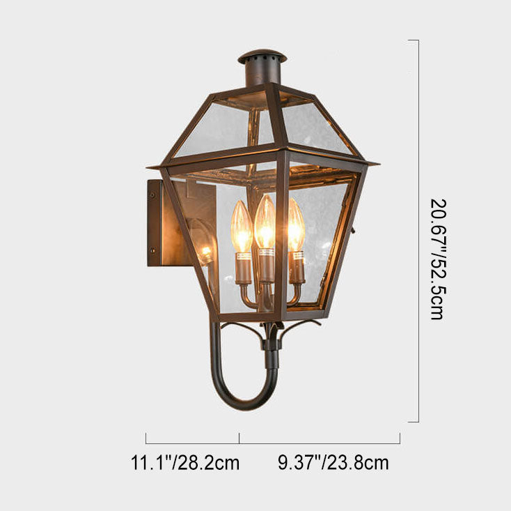 Industrial Waterproof Glass Lantern Iron 3-Light Outdoor Wall Sconce Lamp Cuvalon