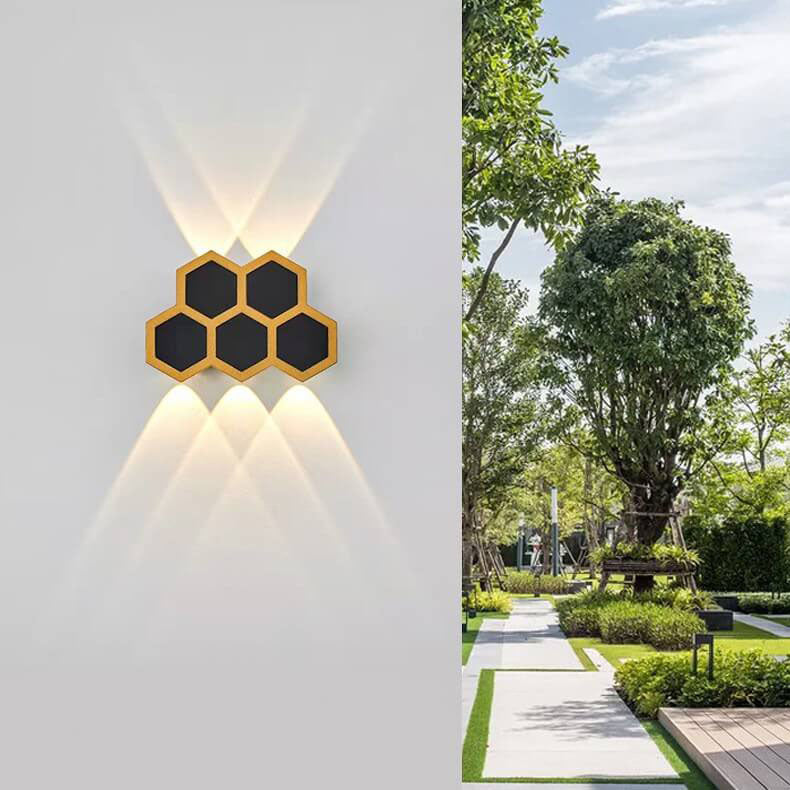 Outdoor Simple Hexagonal Combination Black Gold LED Wall Sconce Lamp Cuvalon