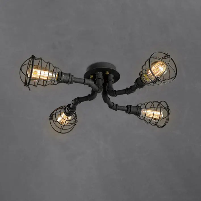 Industrial Vintage Water Pipe Round Iron 4/6/8 Light Flush Mount Ceiling Light Cuvalon