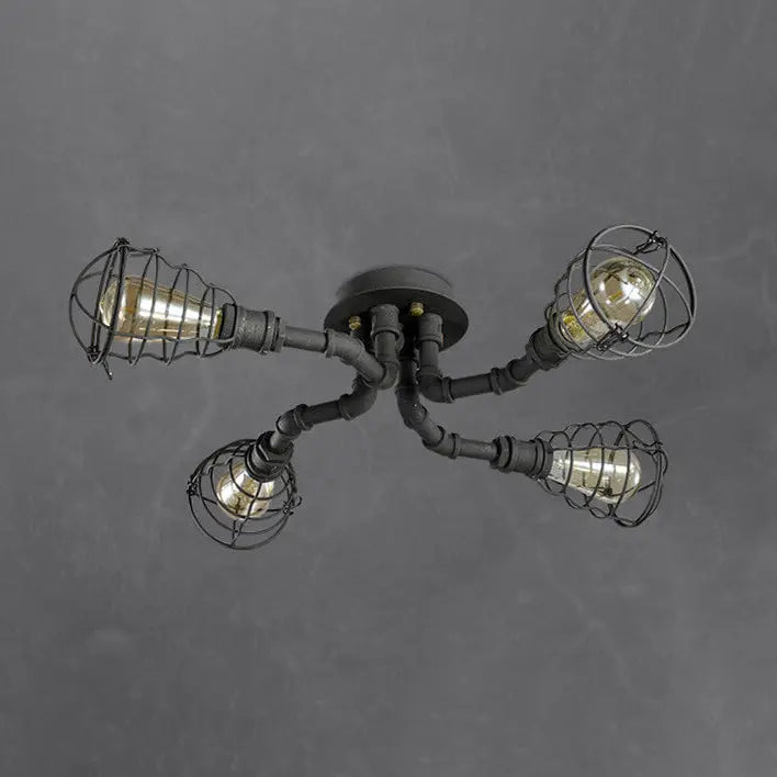 Industrial Vintage Water Pipe Round Iron 4/6/8 Light Flush Mount Ceiling Light Cuvalon