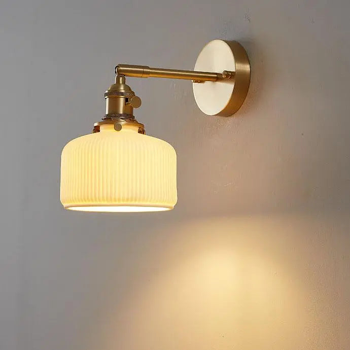 Modern Minimalist Striped Ceramic Jar 1-Light Wall Sconce Lamp Cuvalon