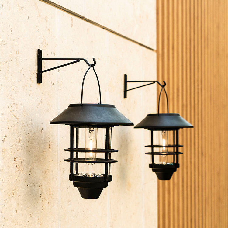 Contemporary Retro Solar Waterproof Aluminum Glass Lantern Cylinder 1-Light Hanging Wall Sconce Lamp For Outdoor Patio Cuvalon