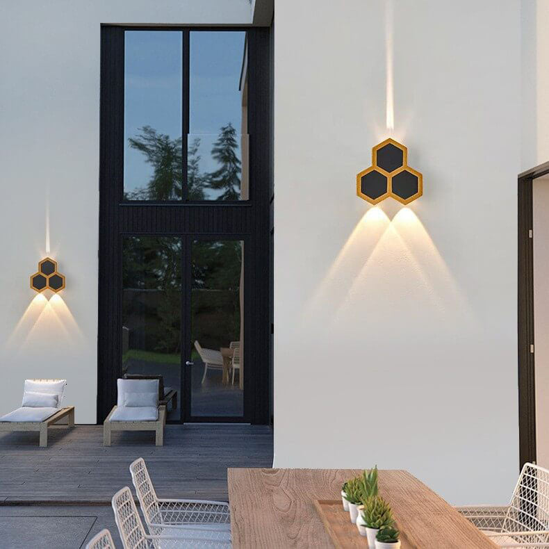 Outdoor Simple Hexagonal Combination Black Gold LED Wall Sconce Lamp Cuvalon