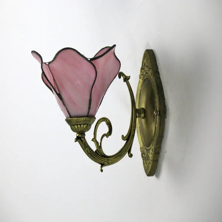 Vintage Tiffany Petals Stained Glass 1-Light Wall Sconce Lamp Cuvalon