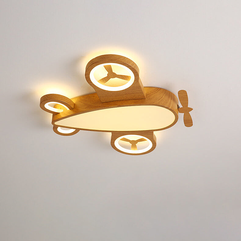Cartoon Creative Wood Grain Aircraft LED Kids Flush Mount Ceiling Light Cuvalon