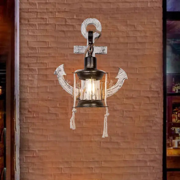 Industrial Vintage Boat Anchor Solid Wooden 1-Light Wall Sconce Lamp Cuvalon