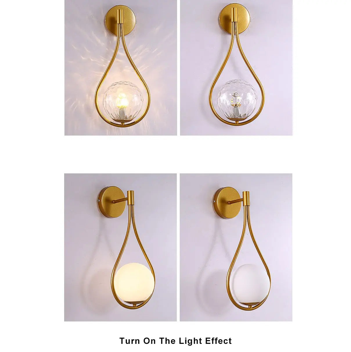 Modern 1-Light Globe Water Drop Shape Armed Sconce Lamp 2 Design Cuvalon