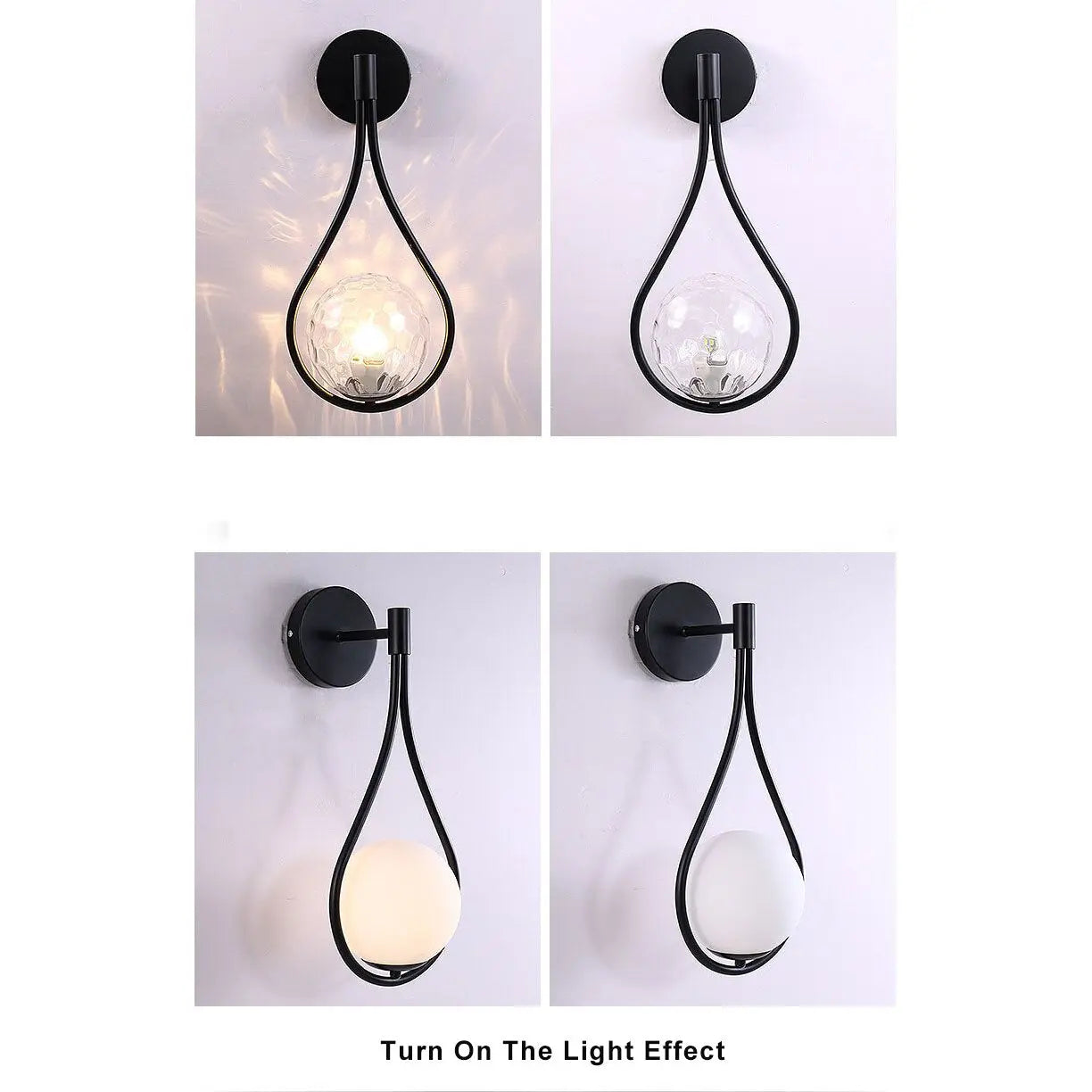 Modern 1-Light Globe Water Drop Shape Armed Sconce Lamp 2 Design Cuvalon