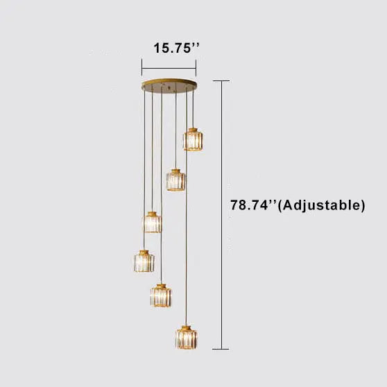 Modern Prismatic Crystal Cylindrical 6-Light Stairway Chandeliers Cuvalon