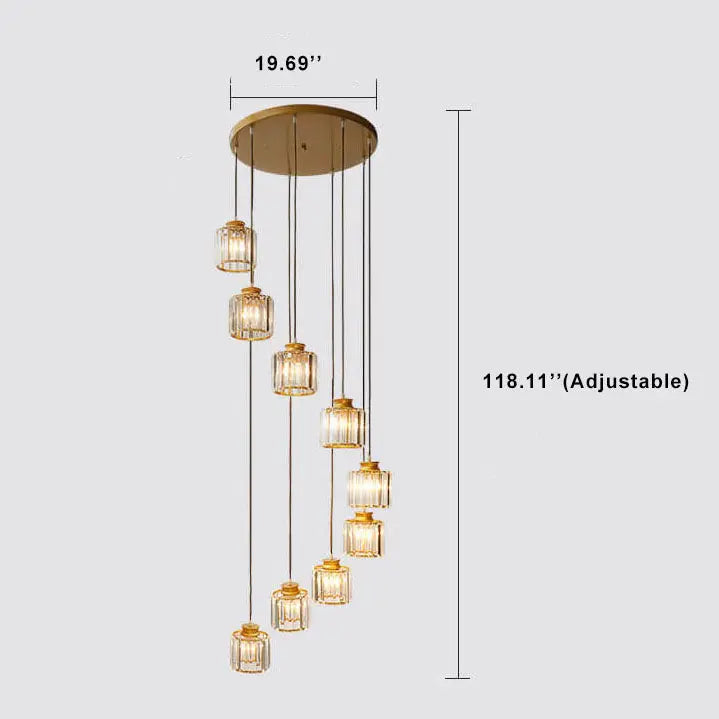 Modern Prismatic Crystal Cylindrical 6-Light Stairway Chandeliers Cuvalon
