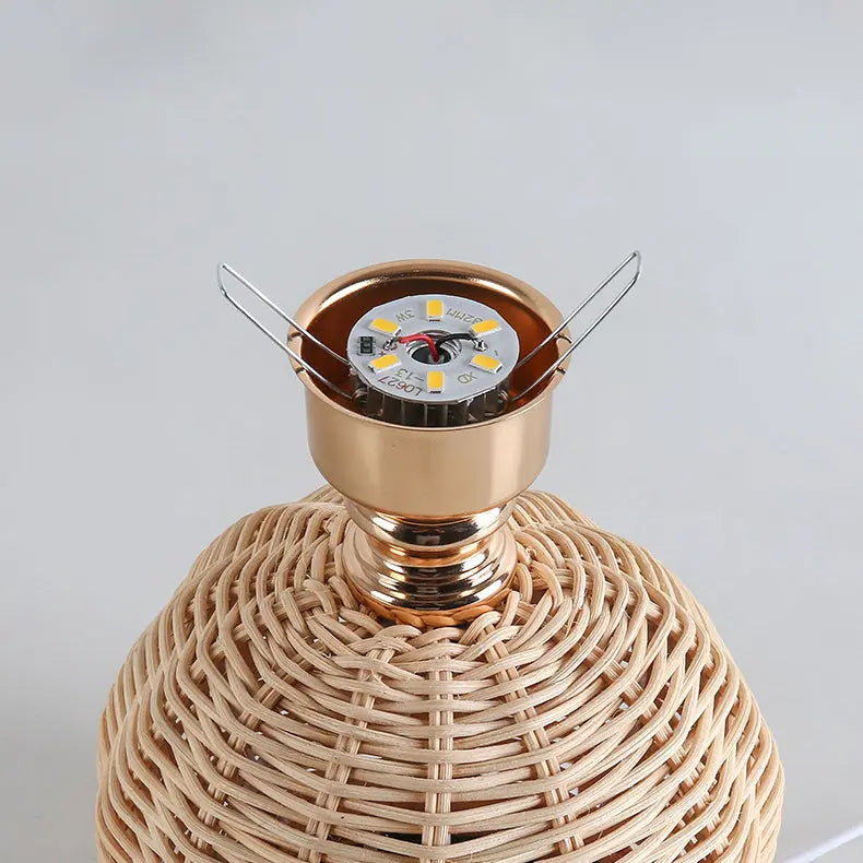 Contemporary Nordic Rattan Fabric Pleated Conic Ball LED Table Lamp For Bedroom Cuvalon