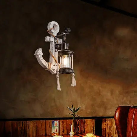Industrial Vintage Boat Anchor Solid Wooden 1-Light Wall Sconce Lamp Cuvalon