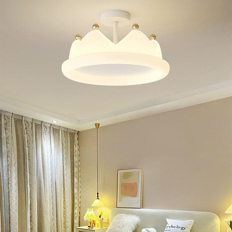 Contemporary Creative Kids Crown Iron PE LED Semi-Flush Mount Ceiling Light For Bedroom Cuvalon