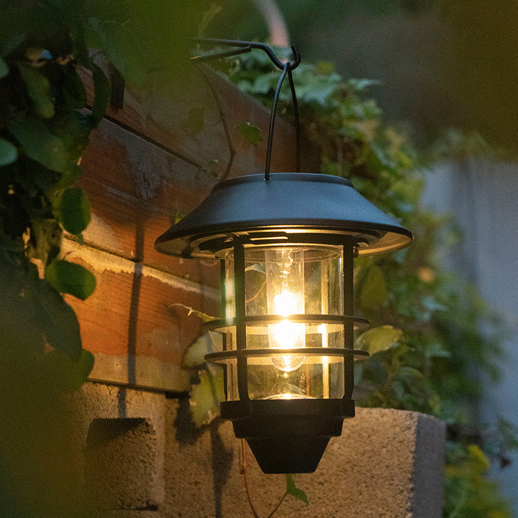Contemporary Retro Solar Waterproof Aluminum Glass Lantern Cylinder 1-Light Hanging Wall Sconce Lamp For Outdoor Patio Cuvalon