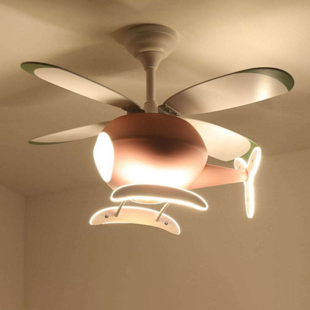 Simple Cartoon Aircraft LED Downrods Ceiling Fan Light Cuvalon