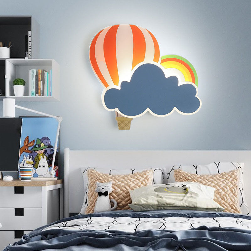 Contemporary Creative Kids Hot Air Balloon Clouds Iron Acrylic LED Wall Sconce Lamp For Bedroom Cuvalon